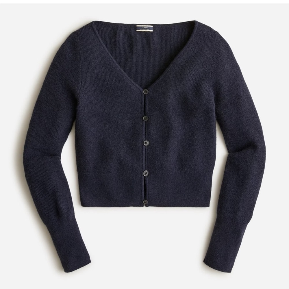 J. Crew Featherweight Cashmere Cropped Cardigan in Ink Navy